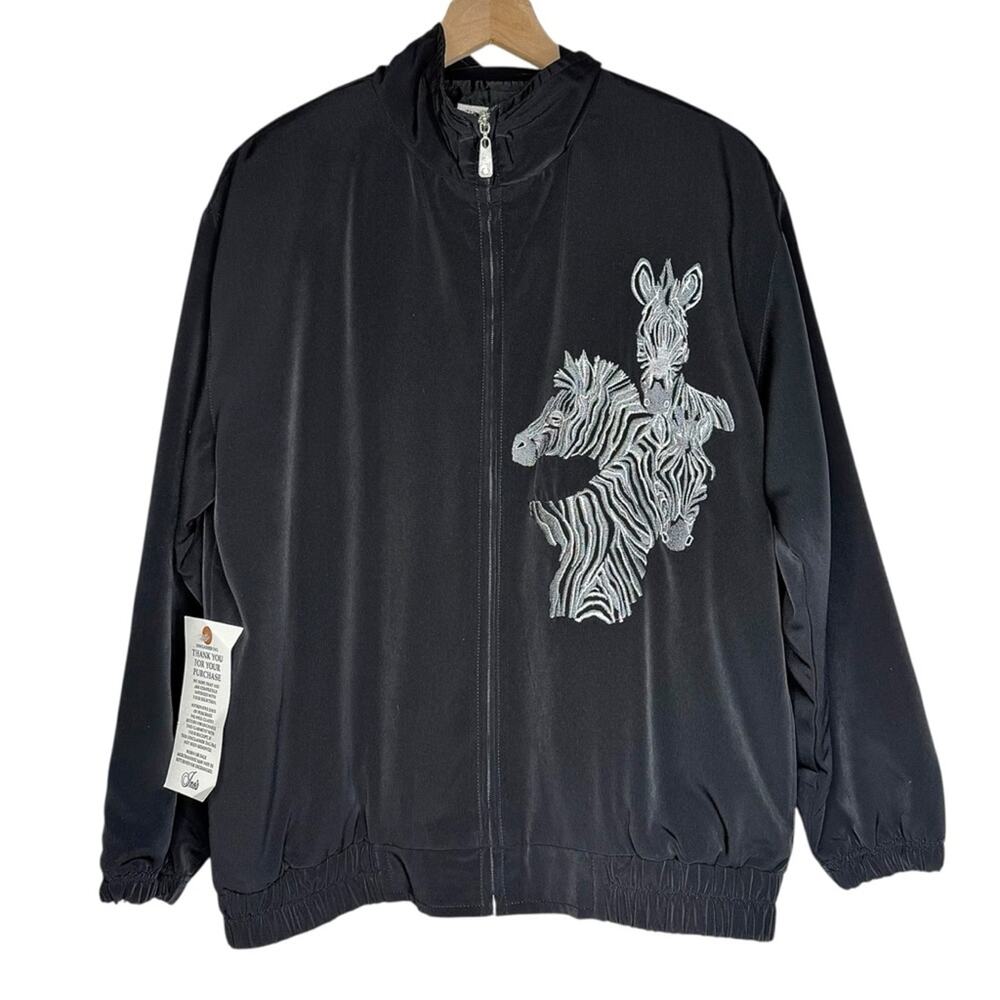 Vintage 90s Mureli Embroidered Zebra Jacket Deadstock NOS Medium